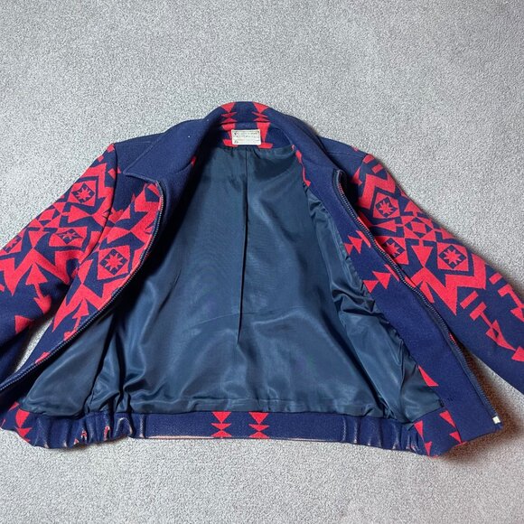Pendleton Vintage Western Virgin Wool Blanket Coat Jacket Navajo Aztec Medium - Picture 5 of 10